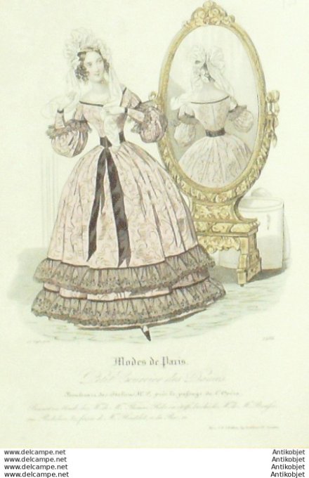 Gravure Mode Courrier des Dames 1836 # 1286 (eau forte old Fashion plate)