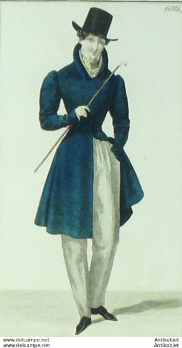 Gravure de mode Costume Parisien 1825 n°2334 Redingote homme de drap