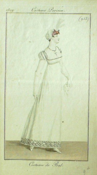 Gravure Mode Costume Parisien 1809 #  953 (eau forte old Fashion plate