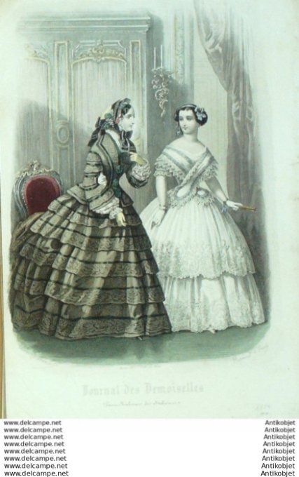 Gravure Mode J.Demoiselles 1854 # 06 (aquarelle Old Fashion plate)