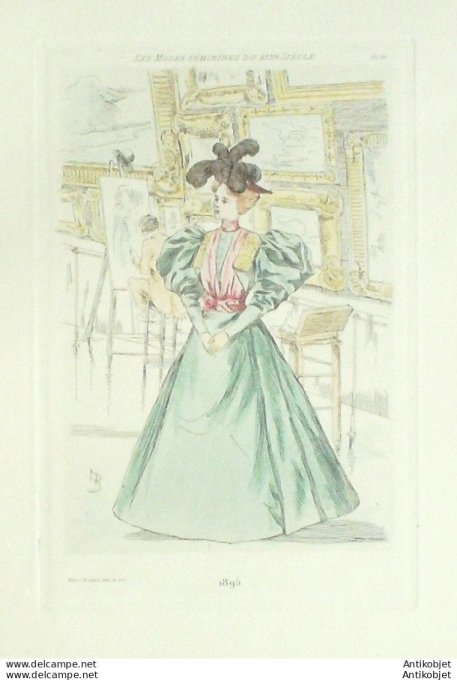 Gravure Mode Boutet (pointe seche aquarellee old Fashion plate) Pl 95-1902