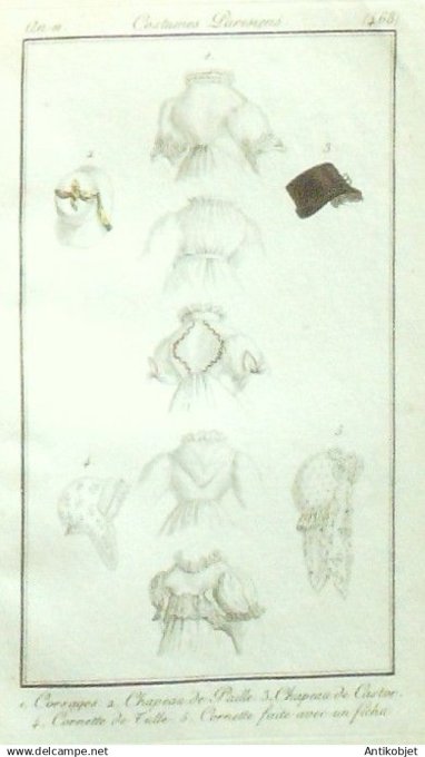 Costume Parisien 1803 an 11 # 468 (eau forte) Castor Cornette de tulle