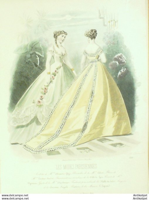 Gravure Les Modes Parisiennes 1865 #1216 Robes gros de Turin Maison Ghys