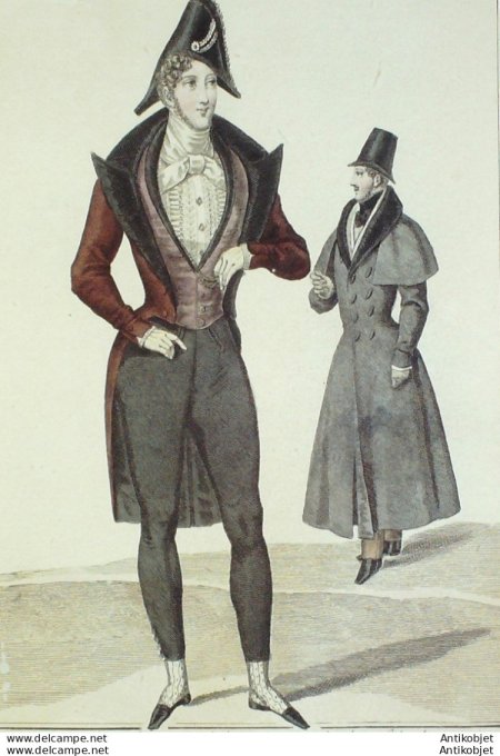 Costume Parisien 1830 # 2767 Redingote shall habit flamme homme