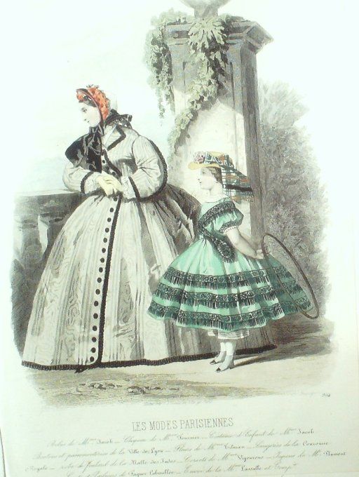 Gravure Les Modes Parisiennes 1861 # 954 Robe de foulard Maison JacobFauvet