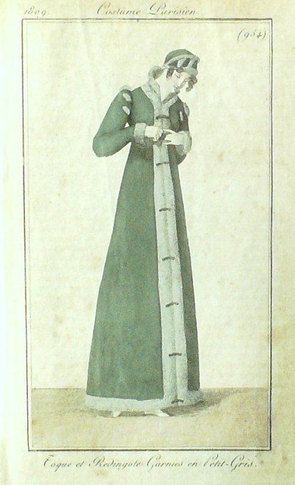Gravure Mode Costume Parisien 1809 #  954 (eau forte old Fashion plate