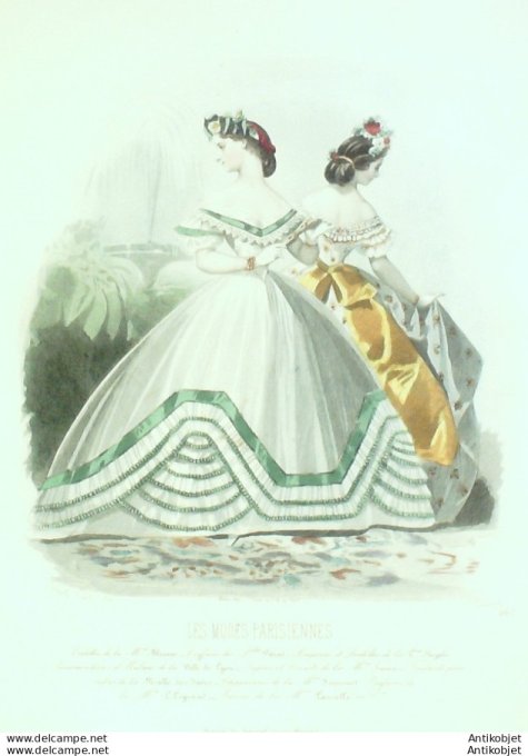 Gravure Les Modes Parisiennes 1863 #1062 Robe de voile Maison Blum