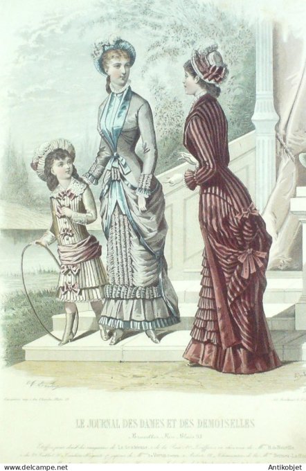 Gravure Mode J.Dames & Demoiselles 1873 # 1638 (Old Fashion plate)