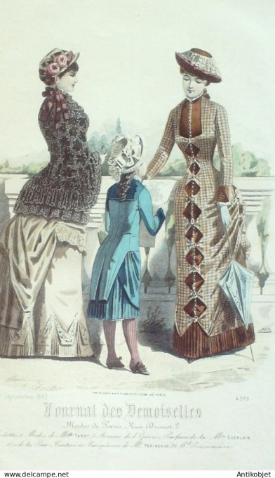 Gravure Mode J.Demoiselles 1882 # 4379 (aquarelle Old Fashion plate)