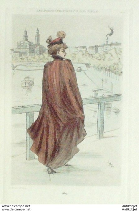 Gravure Mode Boutet (pointe seche aquarellee old Fashion plate) Pl 91