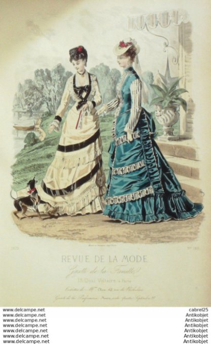Gravure Mode La Gazette 1875 # 189 (Old Fashion plate) Chien
