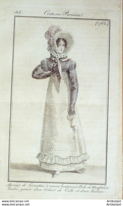 Gravure Mode Costume Parisien 1818 # 1762 (eau forte old Fashion plate