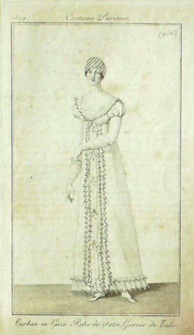 Gravure Mode Costume Parisien 1809 #  956 (eau forte old Fashion plate