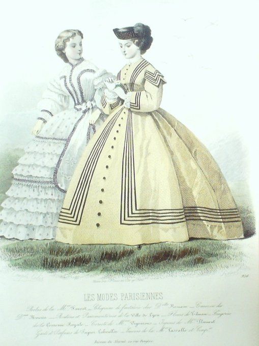 Gravure Les Modes Parisiennes 1861 # 956 Robes en lin Maison Fauvet