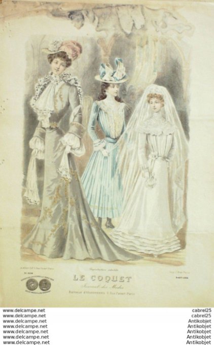 Gravure Mode Le Coquet 1901 # 08 (Old Fashion plate)