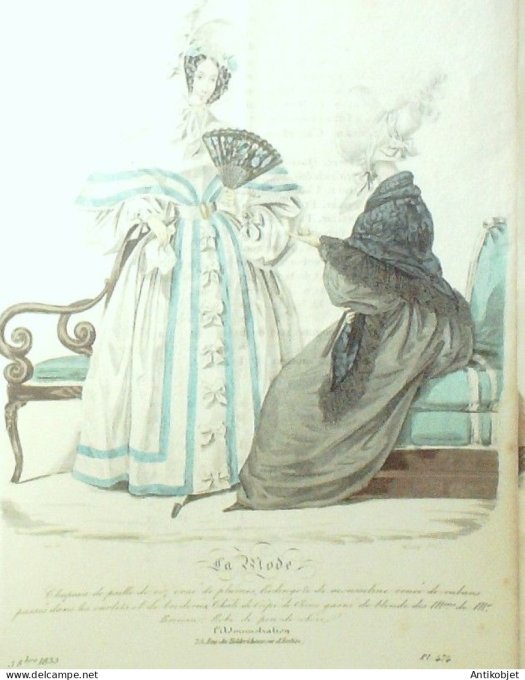 Gravure La mode 1835 # 474 (aquarelle old Fashion plate)