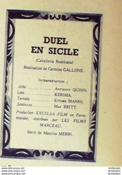 Duel en silence Anthony Quinn Kerima Ettore Manni  + Film