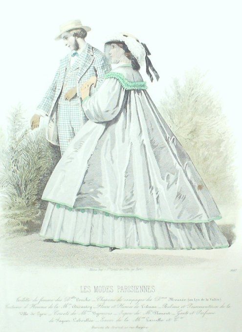 Gravure Les Modes Parisiennes 1861 # 957 Robes en lin Maison Leriche