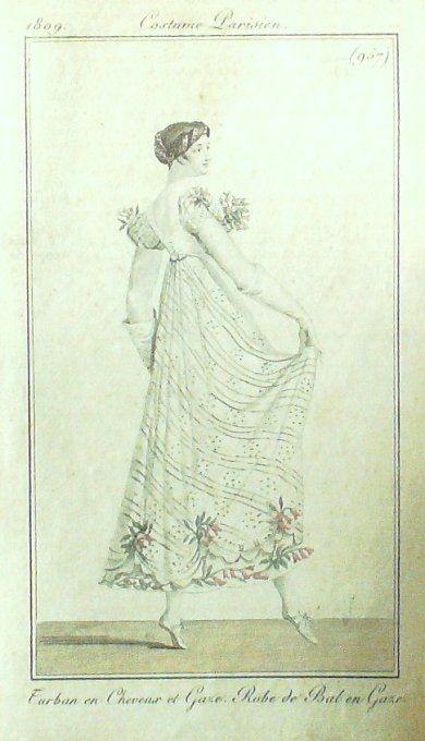 Gravure Mode Costume Parisien 1809 #  957 (eau forte old Fashion plate