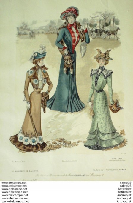 Gravure Mode Le Moniteur 1899 # 46 (Old Fashion plate)