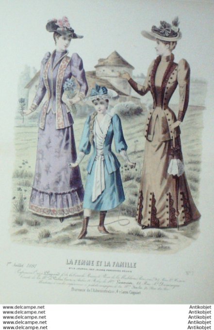 Gravure Mode La Femme & La Famille 1891 # 07 (Old Fashion plate)