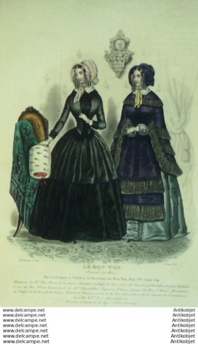 Gravure Mode Le Bon Ton 1845 #  8 (aquarelle old fashion plate)