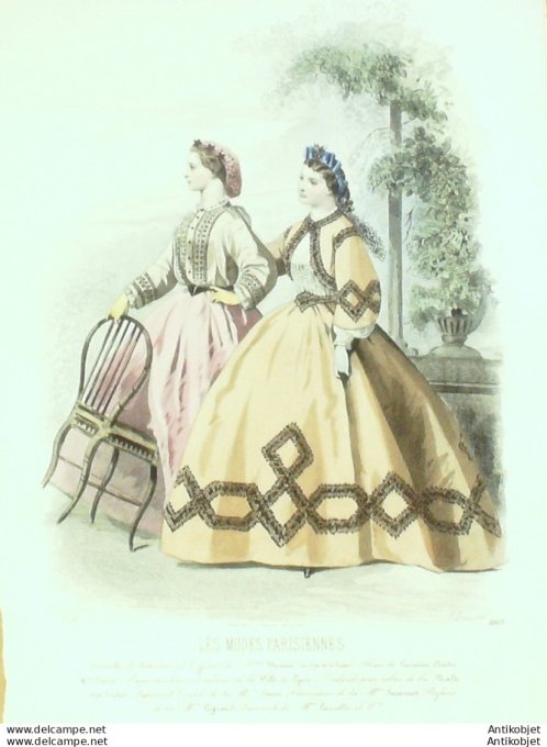 Gravure Les Modes Parisiennes 1863 #1063 Robes coton Maison Simon
