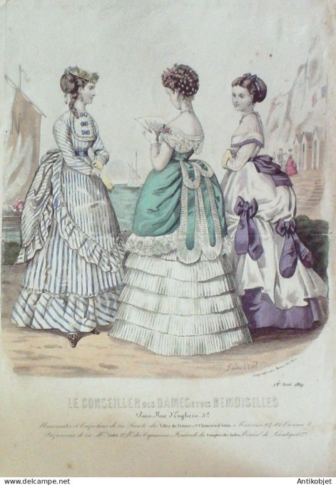 Gravure Mode Conseiller des Dames 1869 #  8 (aquarellee Old Fashion plate)