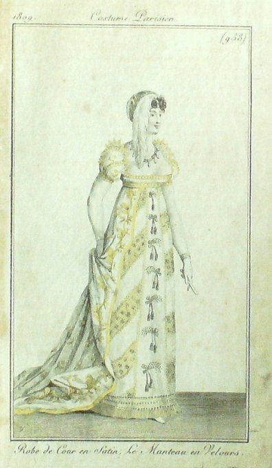 Gravure Mode Costume Parisien 1809 #  958 (eau forte old Fashion plate