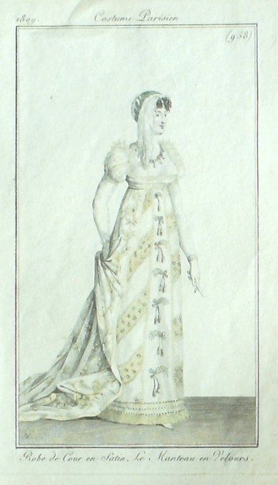 Gravure Mode Costume Parisien 1809 #  958b (eau forte old Fashion plate