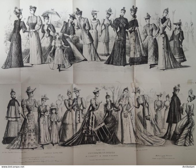 Gravure de mode Le Coquet 1886 n°06 Robe de bal (Maison Toche) Gd format