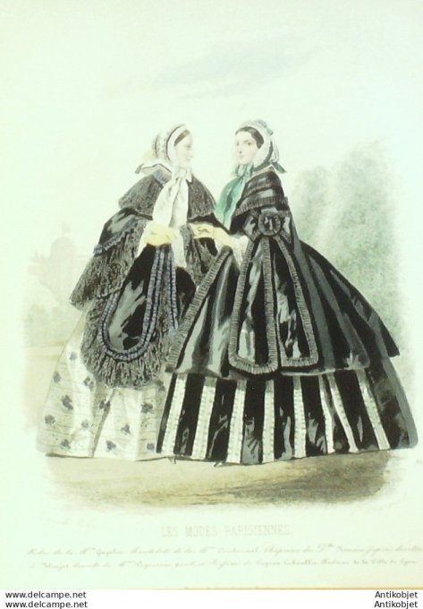 Gravure Les Modes Parisiennes 1859 # 844 Robes gros de Naples Maison Gagelin
