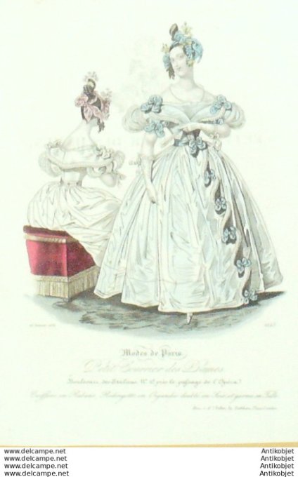 Gravure Mode Courrier des Dames 1836 # 1225 (eau forte old Fashion plate)