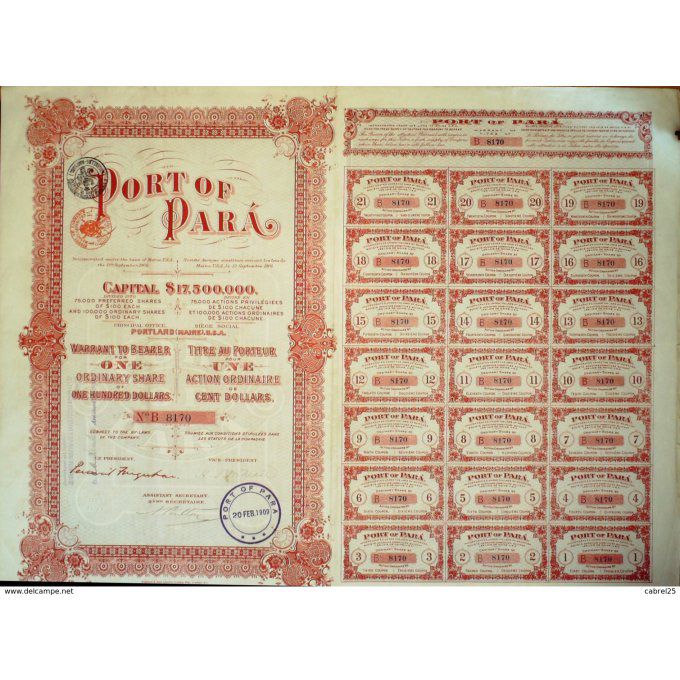 PORT de PARA-PORTLAND-BRESIL-ACTION-$ 100-1906