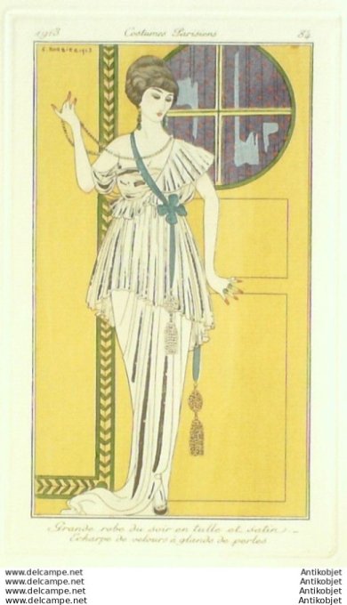 Barbier George Pochoir Mode Art Deco n°  84-1913 Journal des Dames