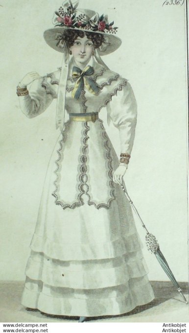 Costume Parisien 1825 # 2336 Robe perkale fichu de mousseline