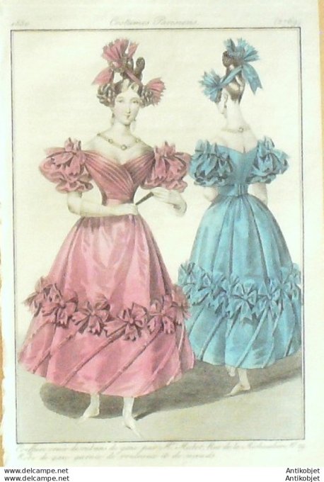 Costume Parisien 1830 # 2769 Robe de gaze garnie de rouleaux