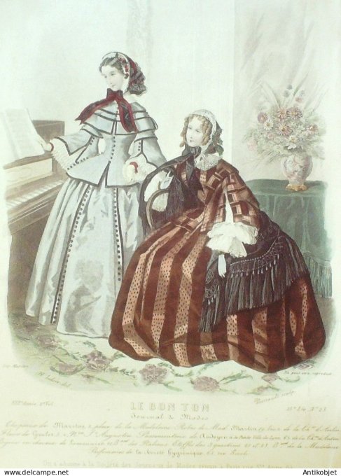 Gravure Mode Le Bon Ton 1856 22 # 23 (aquarelle old fashion plate)