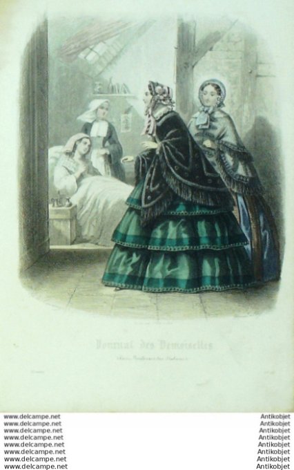 Gravure Mode J.Demoiselles 1854 # 12 (aquarelle Old Fashion plate)
