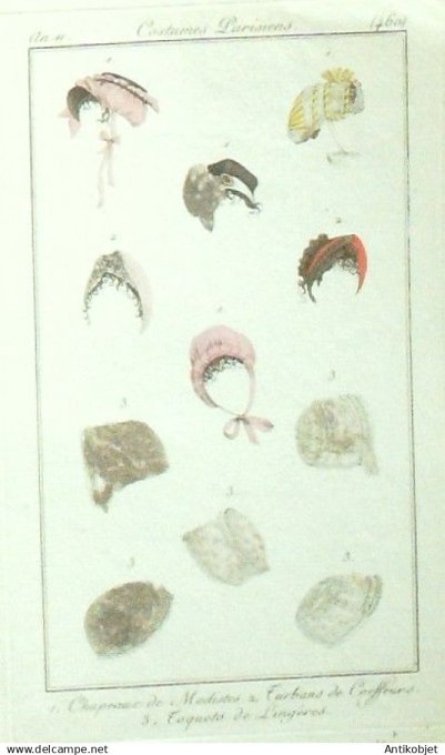 Costume Parisien 1803 an 11 # 460 (eau forte) Toquets de ling ères