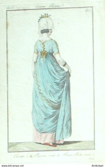 Costume Parisien 1797 an 6 # 41 (eau forte) (ex #25) Cornette paysanne Robe lacée