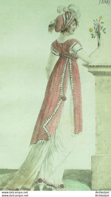 Gravure de mode Costume Parisien 1801 n° 338 (An 10) Tunique drapée