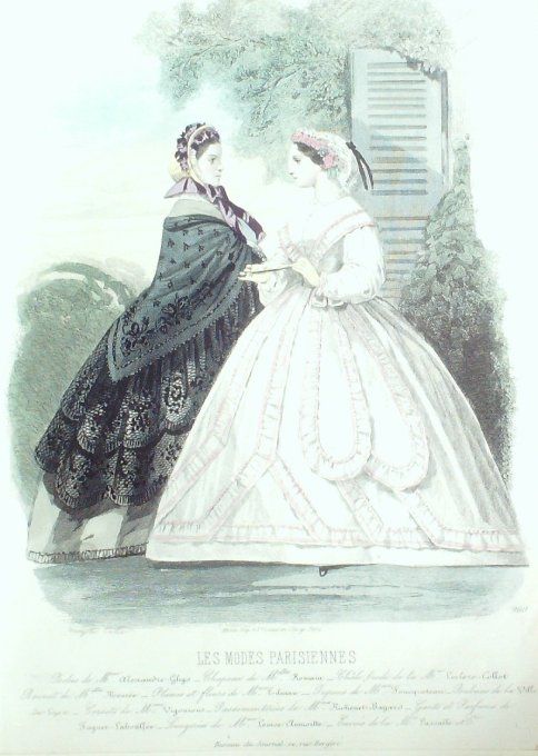 Gravure Les Modes Parisiennes 1861 # 960 Robes de satin Maison Ghys