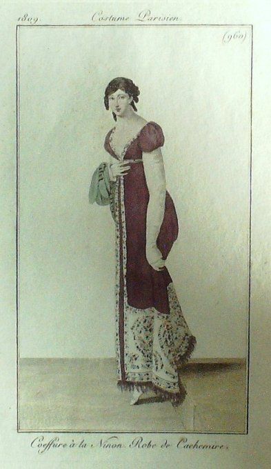 Gravure Mode Costume Parisien 1809 #  960 (eau forte old Fashion plate