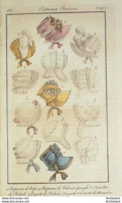Costume Parisien 1811 # 1195 Cornettes de perkale