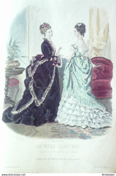 Gravure Mode illustree 1874 #  3 (Old Fashion plate)