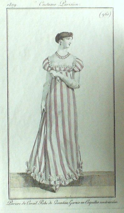 Gravure Mode Costume Parisien 1809 #  961 (eau forte old Fashion plate