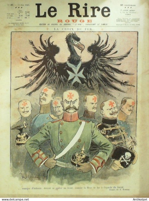 Le Rire Rouge 1915-06-12 #  30 Journal humoristique Ed.Originale Croix de Fer
