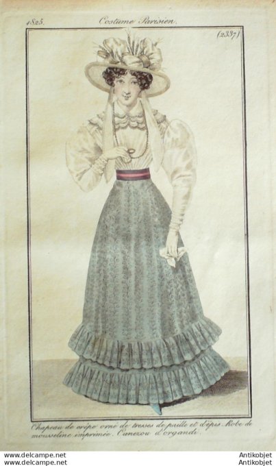 Costume Parisien 1825 # 2337 Robe mousseline Canezou d'organdi