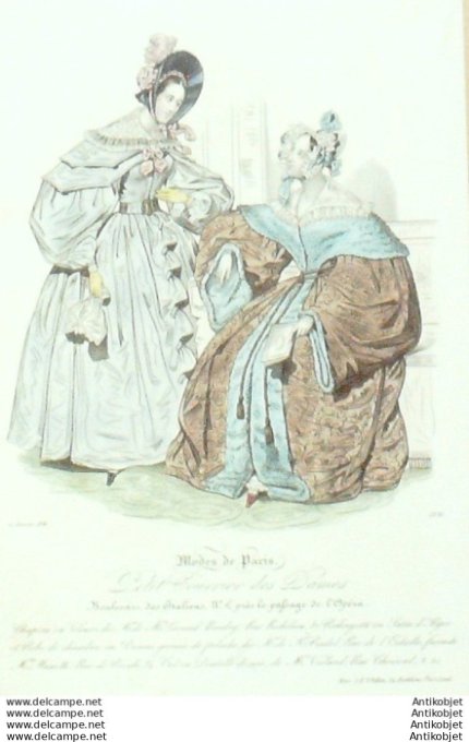 Gravure Mode Courrier des Dames 1836 # 1221 (eau forte old Fashion plate)